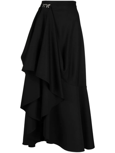 Shop Alexander Mcqueen Asymmetric Draped Wool Skirt In Black