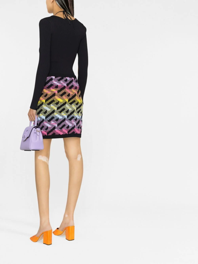 Shop Versace Greca-knit Mini Skirt In Black