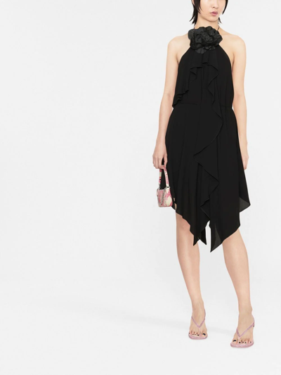 Shop Blumarine Pointed-hem Floral-neck Dress In Black
