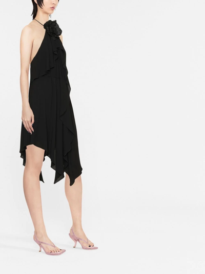 Shop Blumarine Pointed-hem Floral-neck Dress In Black