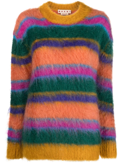 Shop Marni Striped Brushed Crew-neck Jumper In Yellow