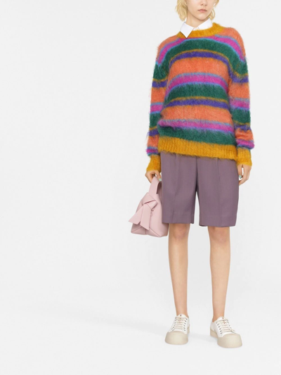 Shop Marni Striped Brushed Crew-neck Jumper In Yellow