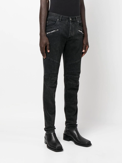 Shop Balmain Low-rise Skinny Jeans In Black