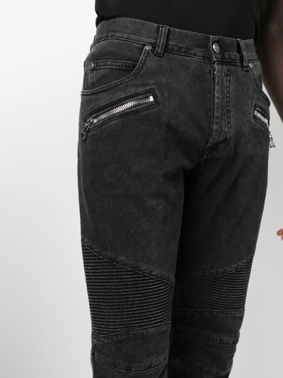 Shop Balmain Low-rise Skinny Jeans In Black