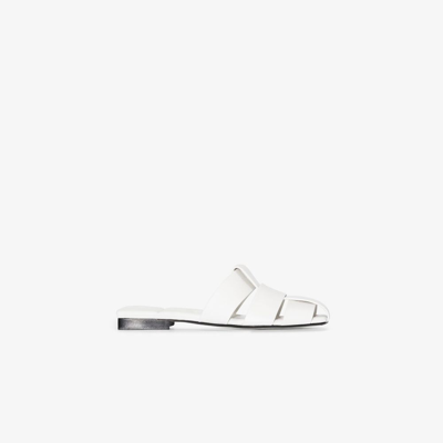 Shop Khaite White Perry Cage Flat Leather Sandals In 100 White