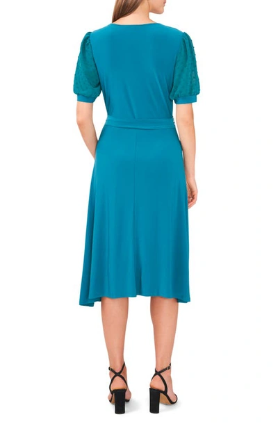 Chaus Clip Dot Puff Sleeve Tie Front Midi Dress In Boho Cactus