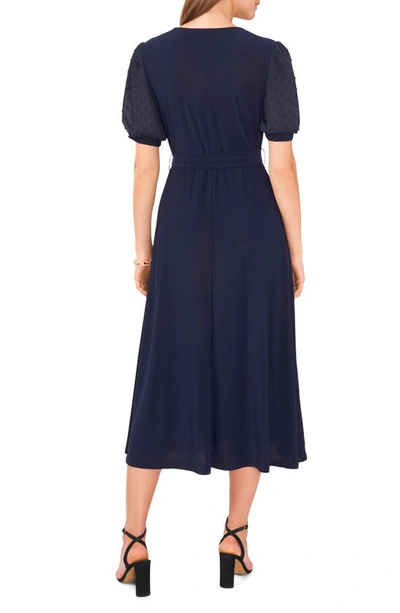 Chaus Clip Dot Puff Sleeve Tie Front Midi Dress In Jbs Navy