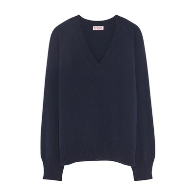 Shop Tricot Recycled Cashmere V-neck Sweater In Navy