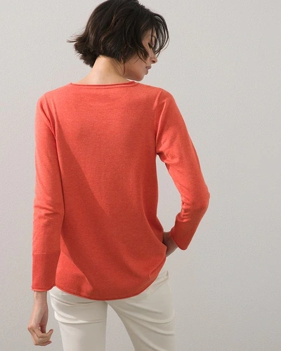 Shop Chico's Rib Cuff Crewneck Pullover Sweater In Faux Orange Spice Heather