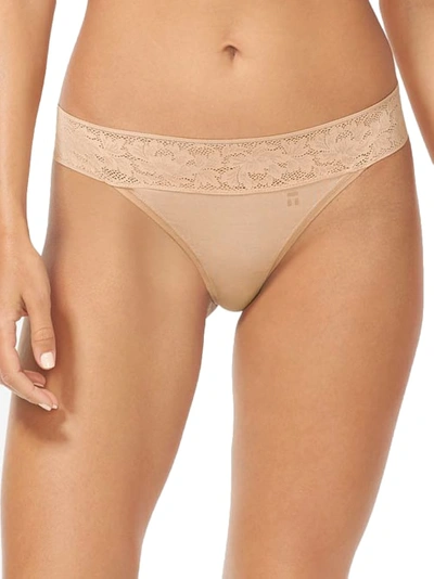 Shop Tommy John Second Skin Lace Thong In Maple Sugar