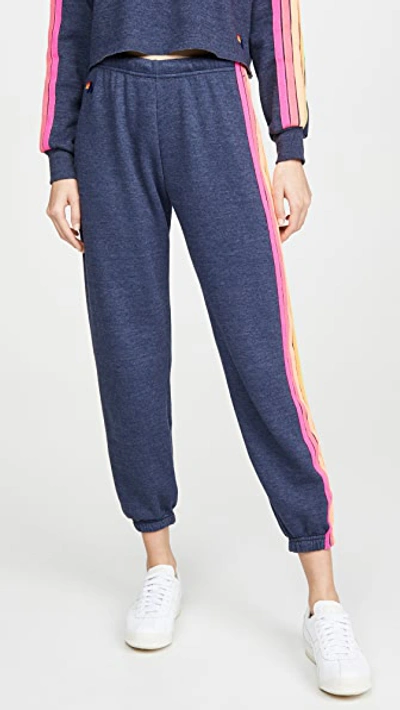 Shop Aviator Nation 5 Stripe Sweatpants Heather Navy Neon