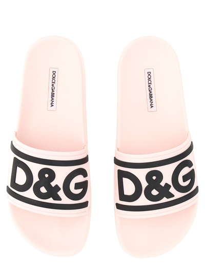 Shop Dolce & Gabbana Slide Sandal With Logo In Rosa