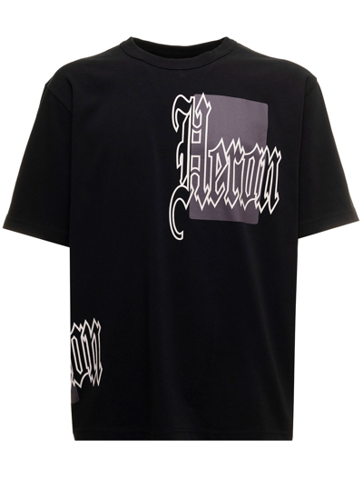 Shop Heron Preston Gothic Black Cotton T-shirt With Logo  Man
