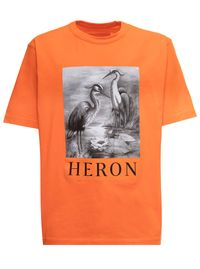 Shop Heron Preston Orange Cotton T-shirt With Print  Man