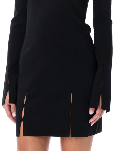 Shop Helmut Lang Slit Knit Mini Dress In Black