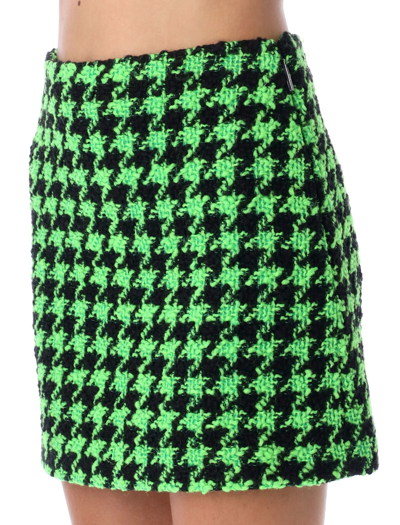Shop Msgm Pied-de-poule Mini Skirt In Neon Green Black