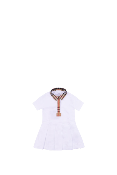 Shop Burberry Polo-style Dress In Cotton Piqué With Vintage Check Finish In White