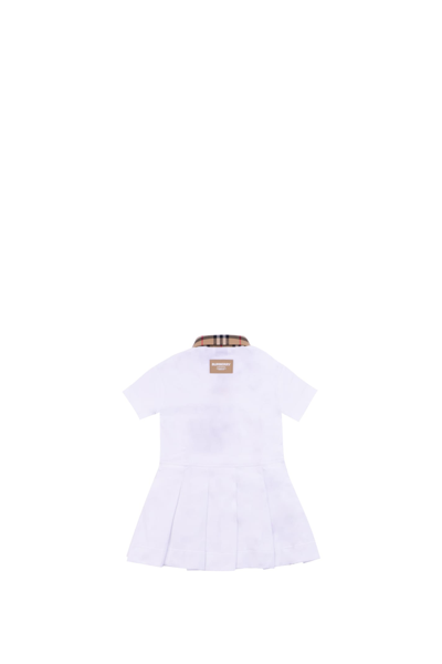 Shop Burberry Polo-style Dress In Cotton Piqué With Vintage Check Finish In White