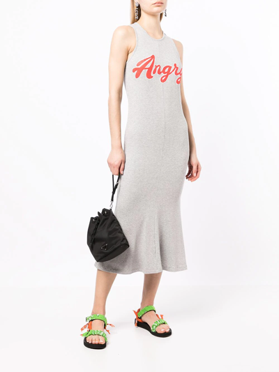Shop Natasha Zinko Angry-print Sleeveless Dress In Grey