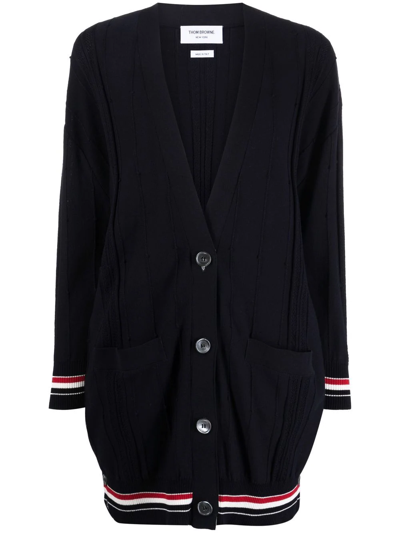 Thom Browne Rwb Stripe-detail Oversized-fit Cardigan In Blue