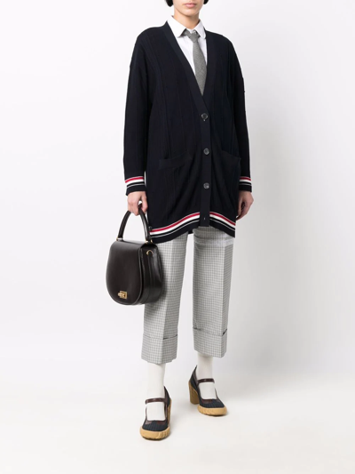 Shop Thom Browne Oversized Rwb Stripe-detail Cardigan In Blue