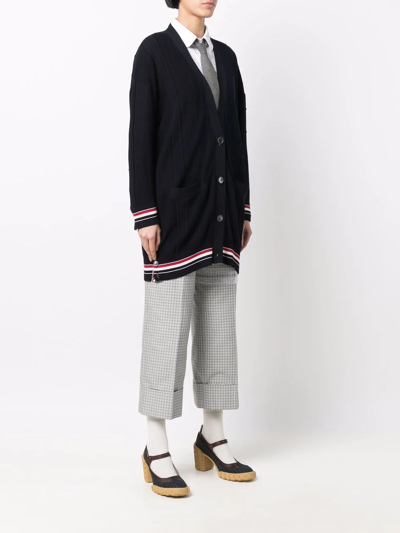 Shop Thom Browne Oversized Rwb Stripe-detail Cardigan In Blue