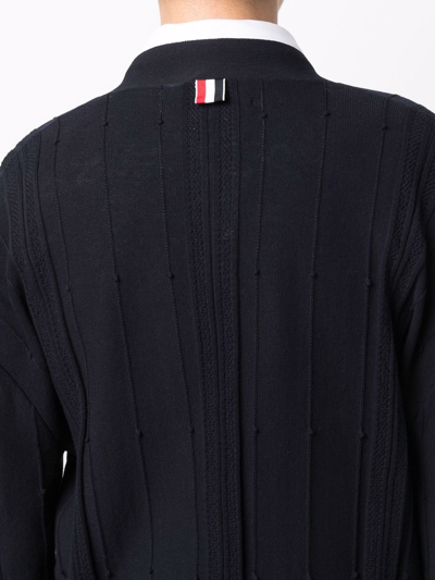 Shop Thom Browne Oversized Rwb Stripe-detail Cardigan In Blue