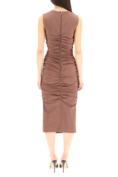 Shop Dolce & Gabbana Ruched Jersey Midi Dress In Brown