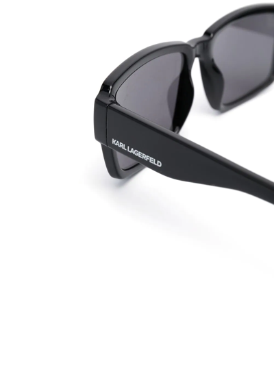 Shop Karl Lagerfeld Temple-logo Rectangular Sunglasses In Black