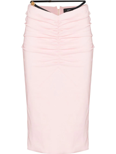 Shop Versace Strap-detail High-waisted Skirt In Pink