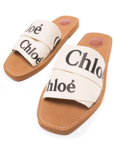 Shop Chloé Woody Logo-print Sandals In Neutrals