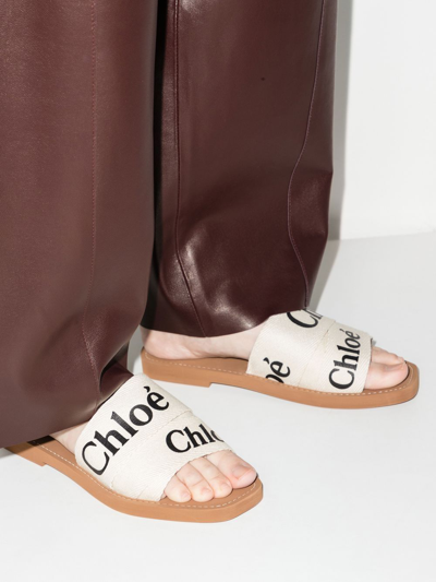 Shop Chloé Woody Logo-print Sandals In Neutrals
