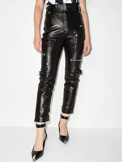 Shop Alexander Mcqueen Polished-finish High-waisted Trousers In Black