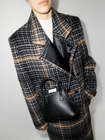 Maison Margiela 5ac Micro Black Shoulder Bag With Logo Label In Grainy Leather Woman In Black