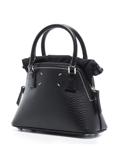 Maison Margiela 5ac Micro Black Shoulder Bag With Logo Label In Grainy Leather Woman In Black