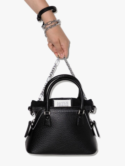 Maison Margiela 5ac Micro Black Shoulder Bag With Logo Label In Grainy Leather Woman In Black