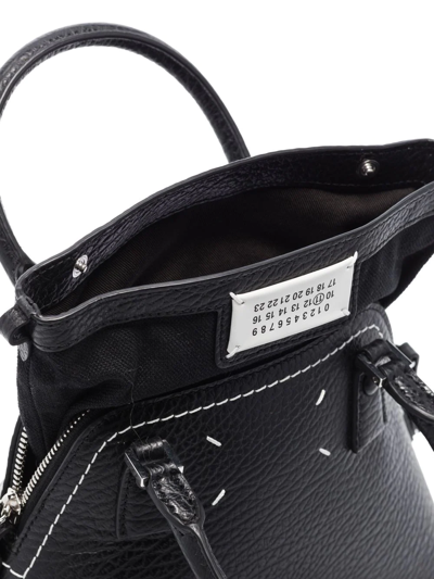 Maison Margiela 5ac Micro Black Shoulder Bag With Logo Label In Grainy Leather Woman In Black