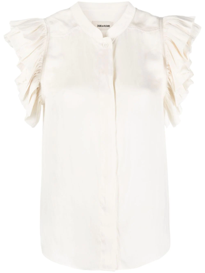 Shop Zadig & Voltaire Ruffled-sleeve Blouse In Neutrals