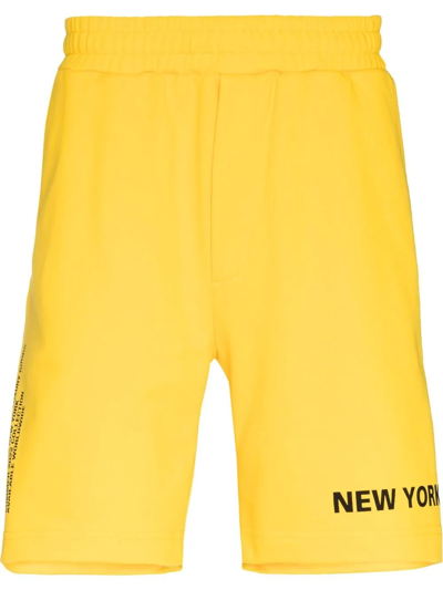 Shop Helmut Lang Slogan-print Shorts In Yellow