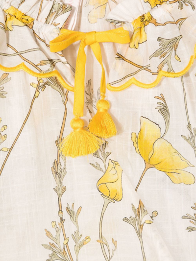 Shop Zimmermann Floral-print Tassel Cotton Dress In Yellow