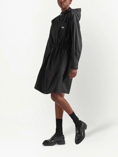 Prada Re-nylon Drawstring Hooded Coat In Black