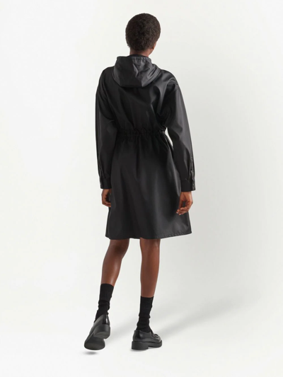 Prada Re-nylon Drawstring Hooded Coat In Black