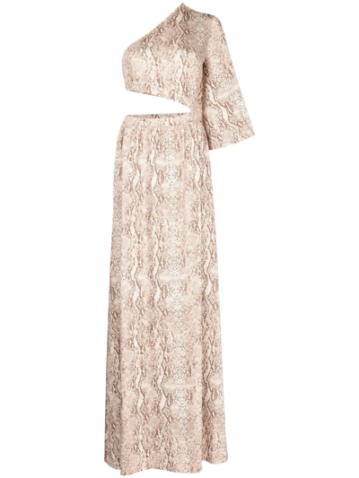 Shop L Agence Snakeskin-print Maxi Dress In Brown