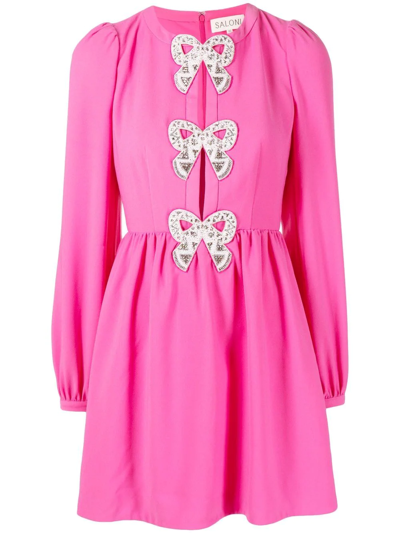 Shop Saloni Camille Bow-embellished Dress In Pink