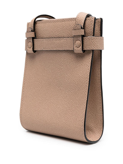 Shop Valextra Grained-leather Shoulder Bag In Neutrals