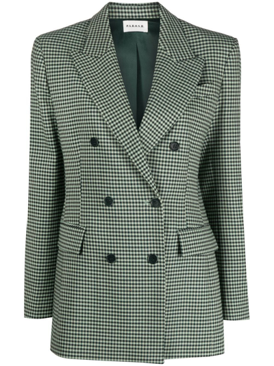 Shop P.a.r.o.s.h Gingham-check Double-breasted Blazer In Green