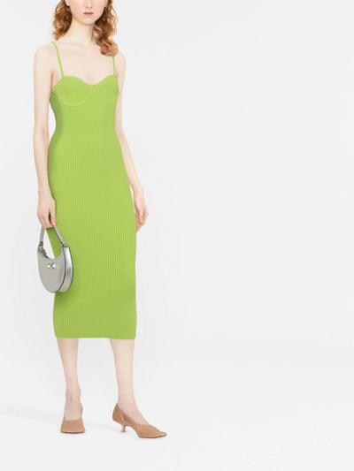 Shop Helmut Lang Ribbed Bustier Midi Dress In Green