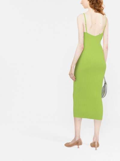 Shop Helmut Lang Ribbed Bustier Midi Dress In Green