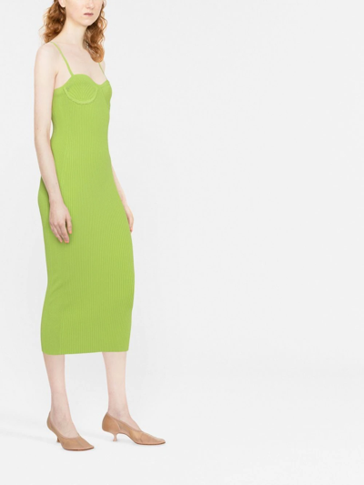 Shop Helmut Lang Ribbed Bustier Midi Dress In Green