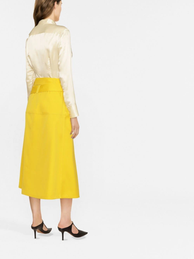 Shop Jil Sander Belted Wool Midi Skirt In Yellow